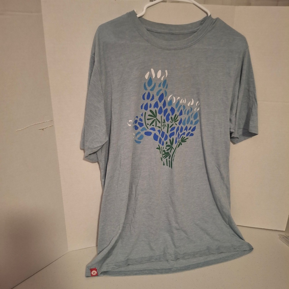 Tumbleweed Texstyles Large Blue Texas Bluebonnet‎ Map Graphic T-Shirt L